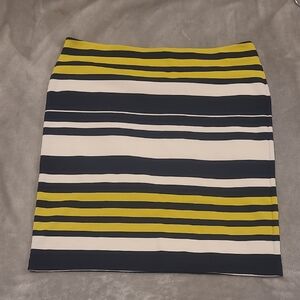 Ann Taylor Yellow, Dark Navy & White Striped Pencil Skirt, Medi